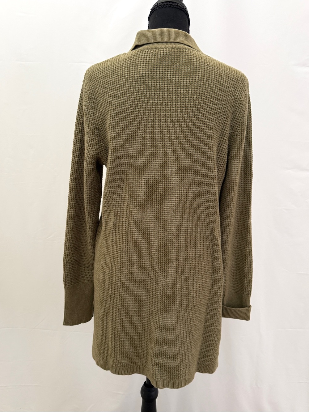 J. Jill Olive Green Waffle-Knit V-Neck Polo Sweater - Picture 5 of 8